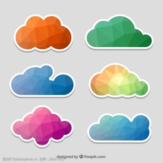 天边的云彩色多边形云彩贴纸集