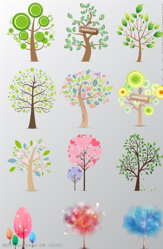 韩国卡通水果创意卡通树木矢量素材