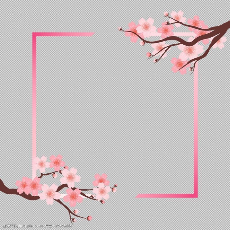 粉红桃花边框免抠png透明图层素材