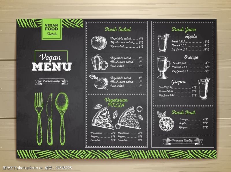 英文三折页黑绿色三折页西餐菜单