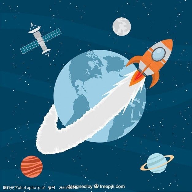 太空船绕地球运行的火箭