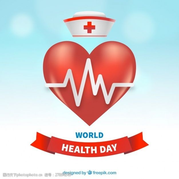 世界卫生日背景与心和护士帽