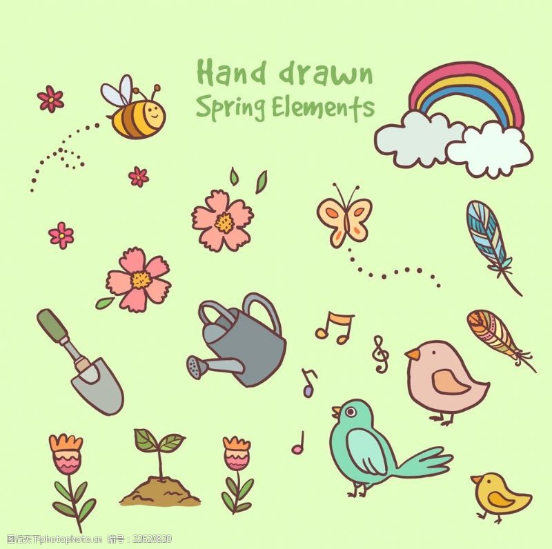 春天小鸟手绘春天元素