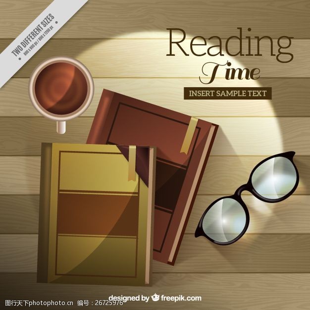 木板上的眼镜背景与木制桌子上的书在平面设计