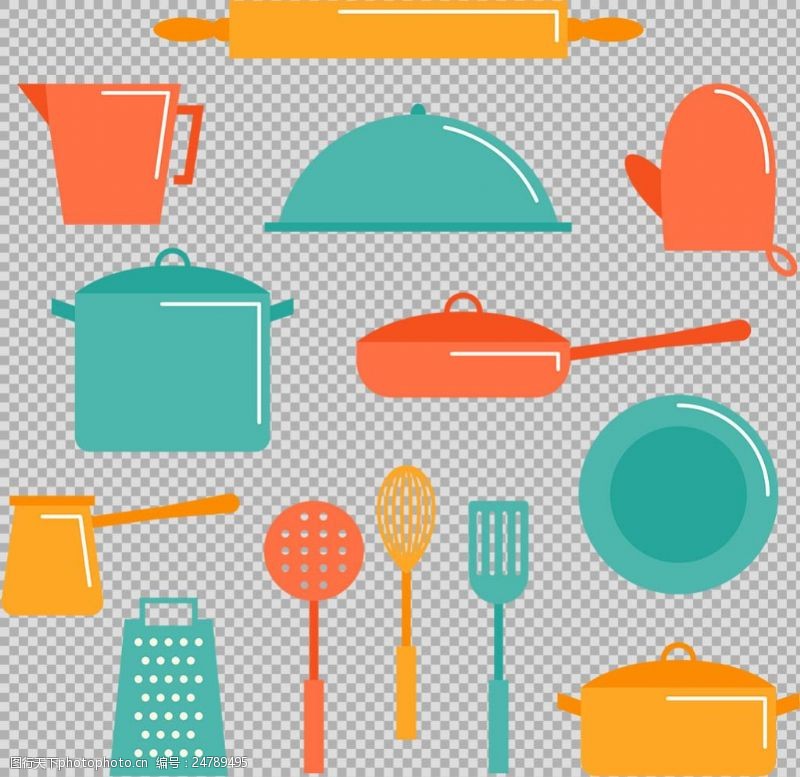 菜刀各种彩色厨房用品免抠png透明图层素材