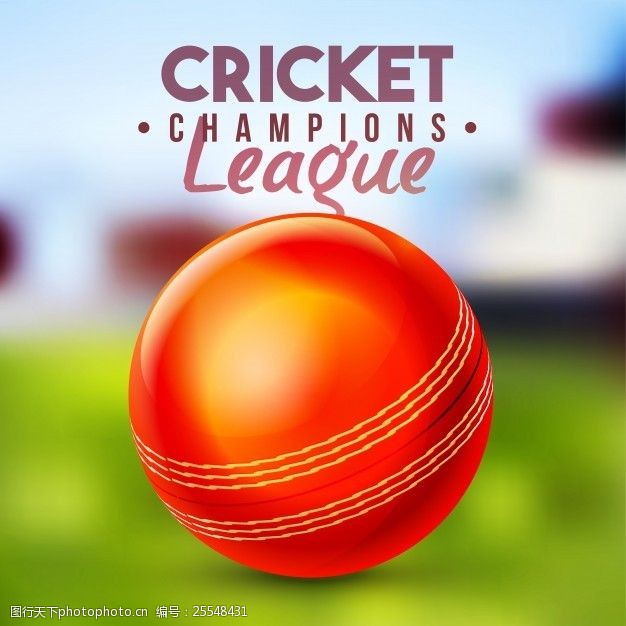 红色横幅模糊的红色球在板球冠军联赛概念模糊的背景