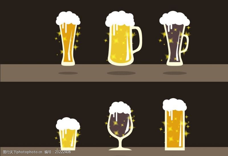 各种形状啤酒杯几杯啤酒