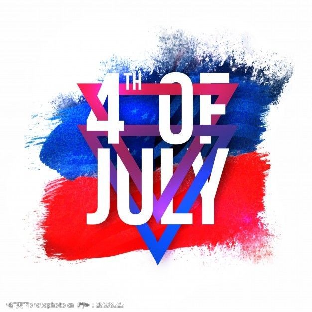 七月的白色文字第四蓝色和红色的三角形背景为美国独立日庆祝活动