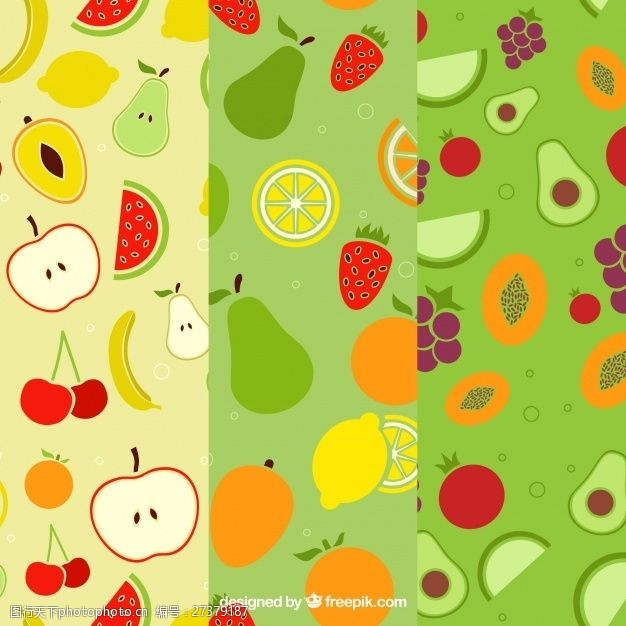 多种图案三种不同水果的扁平图案
