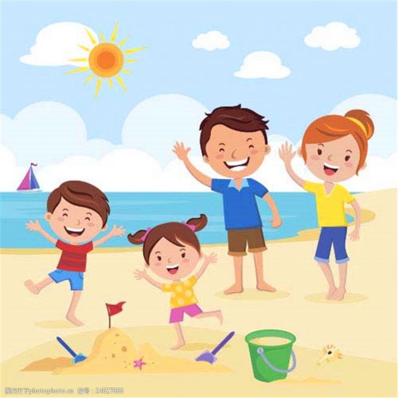 沙滩玩耍的家庭图片