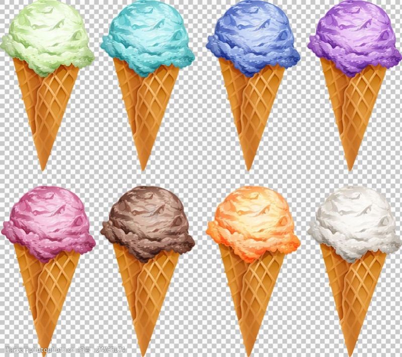 冰激凌插图写实风格彩色冰淇淋免抠png透明图层素材
