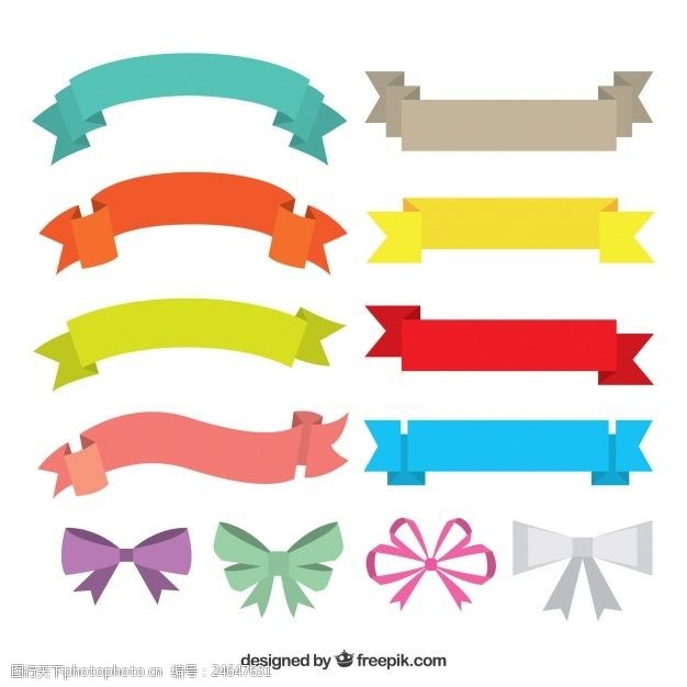 蝴蝶结横幅彩色丝带和蝴蝶结的收集