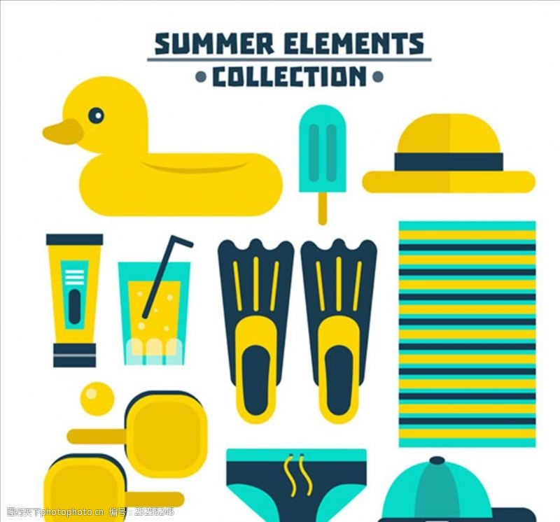 沙滩鞋海报黄色的夏天元素集合