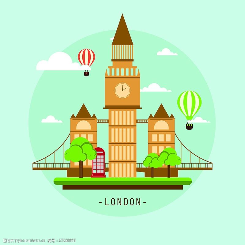 伦敦旅游景点卡通伦敦大本钟素材