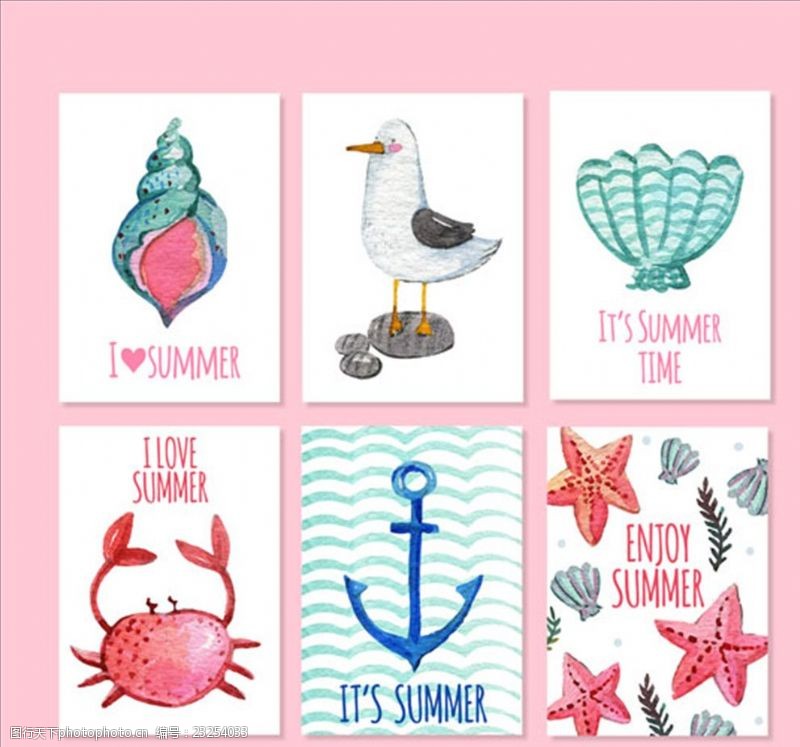 沙滩鞋海报漂亮的夏季水彩卡片