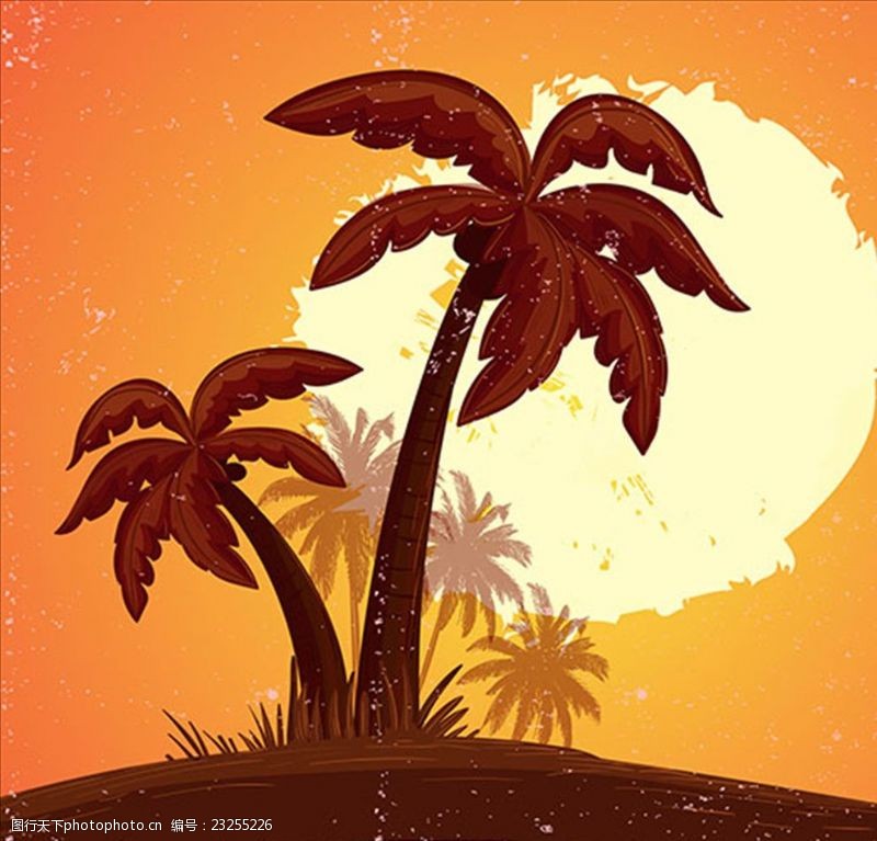 水果树矢量素材日落和棕榈树的背景