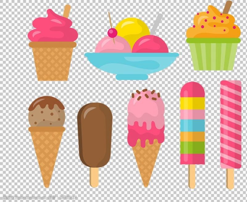 冰激凌插图手绘彩色冰淇淋雪糕免抠png透明图层素材