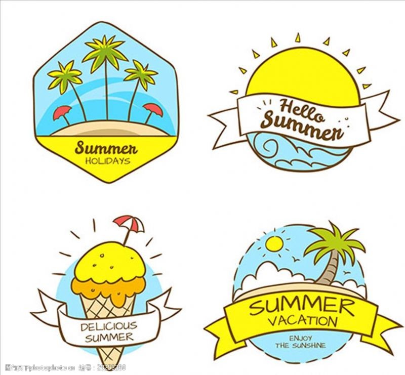 沙滩鞋海报手绘的夏天元素集