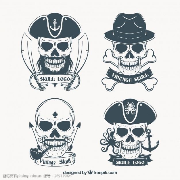 海盗骷髅头骨手绘骷髅标志