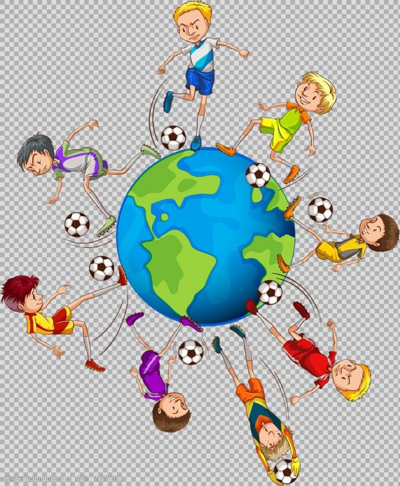 踢足球小孩地球免抠png透明图层素材