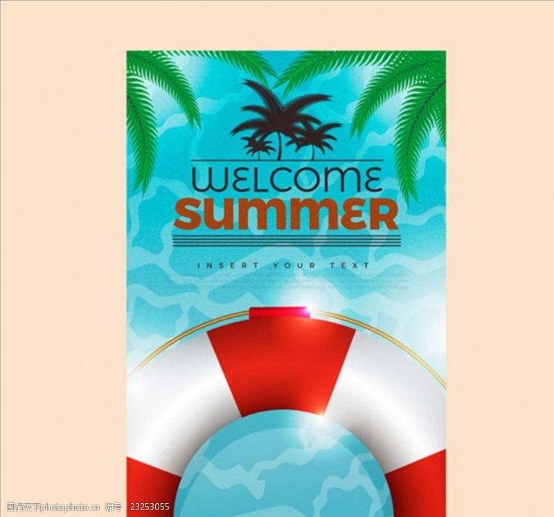 沙滩裤夏天棕榈叶救生用具海报