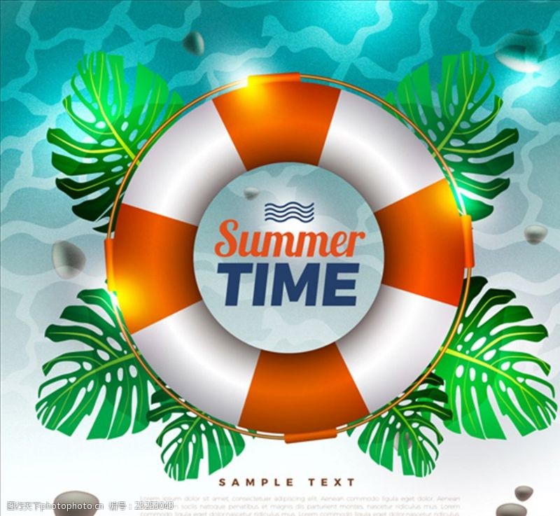游泳吊旗写实夏季游泳圈海报