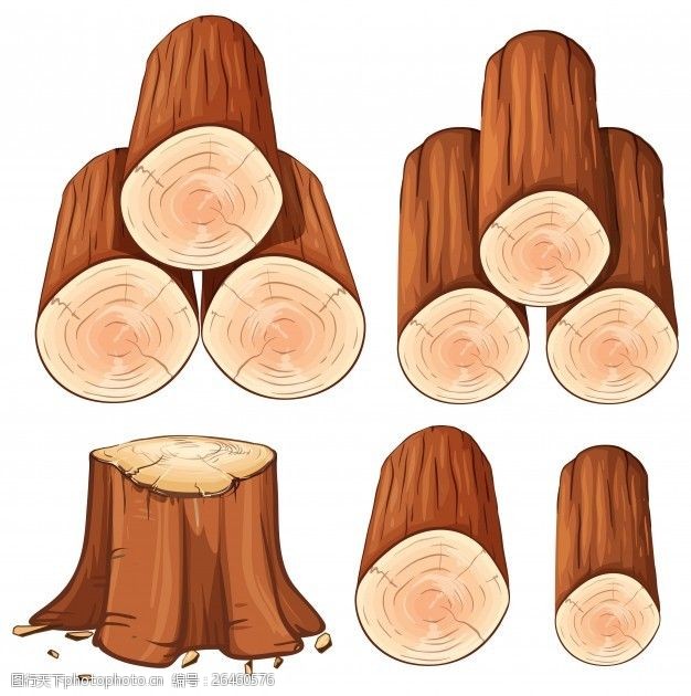 木柴一堆柴火和树桩树插图