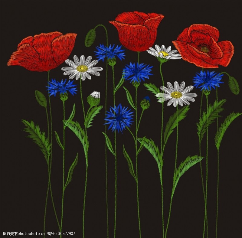 男包植物花朵花卉刺绣图案下载