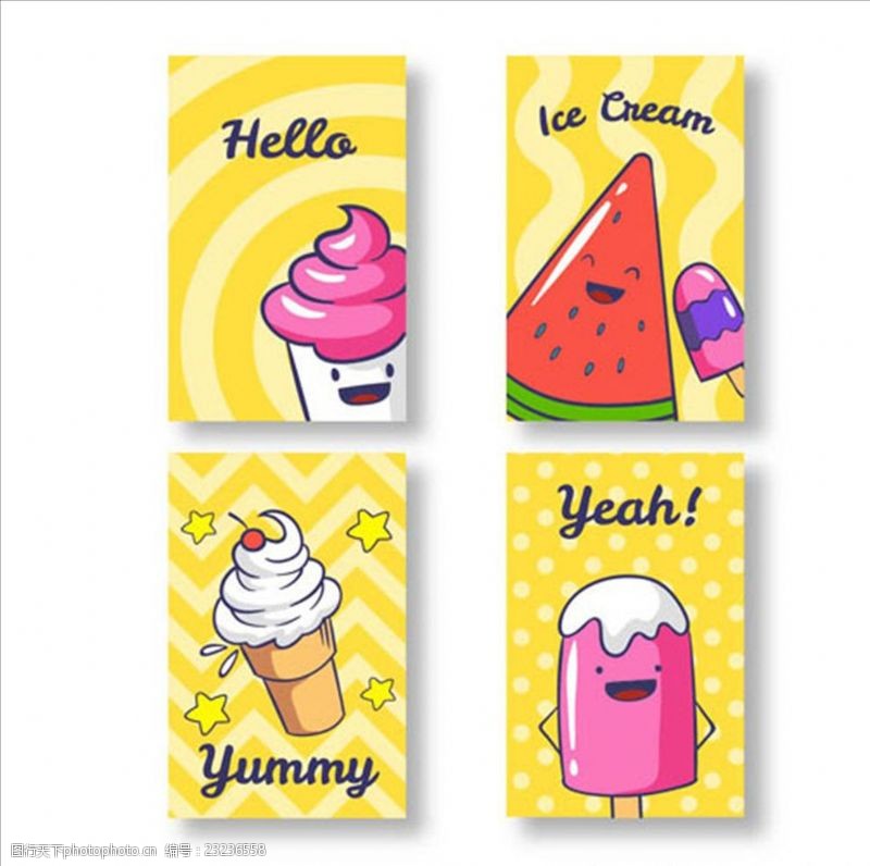 水果卡片可爱的冰淇淋角色卡片