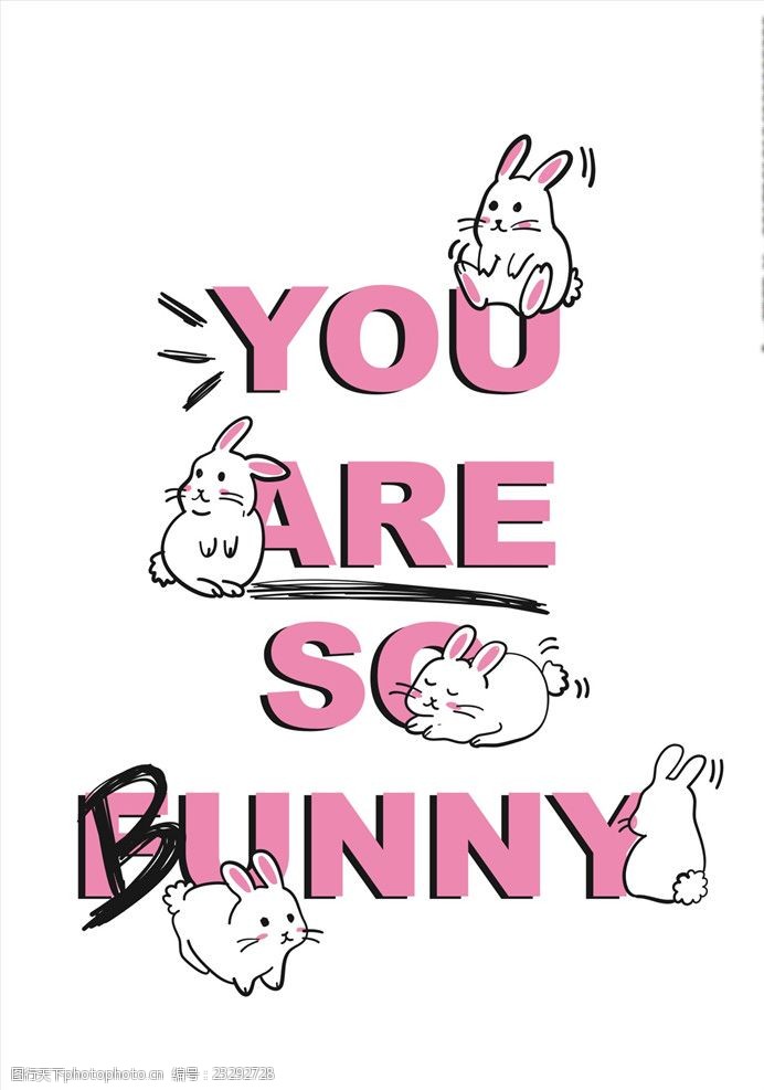 可爱卡通兔子字母印花矢量图下载
