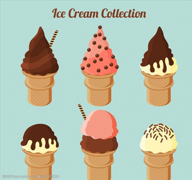 冰箱海报六个美味的冰淇淋