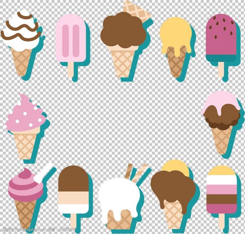 边框免抠素材手绘彩色冰淇淋边框免抠png透明图层素材