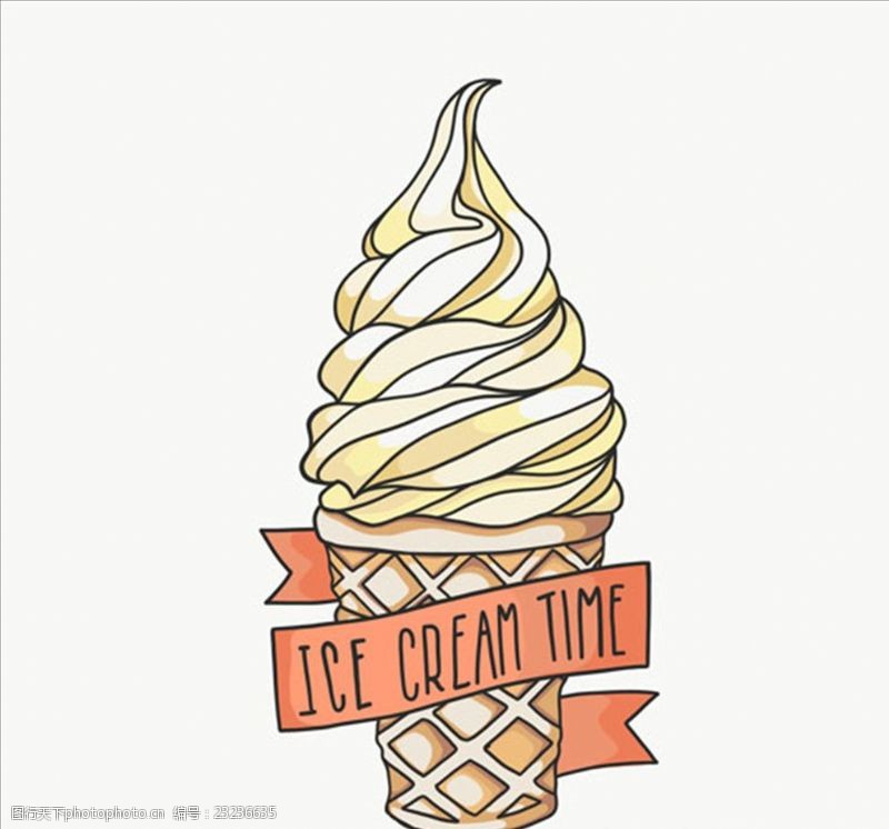 蛋糕开业海报手绘丝带蛋筒冰淇淋插图