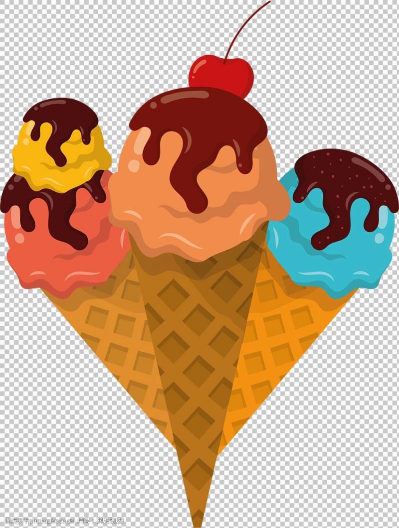 冰激凌插图手绘圆筒冰淇淋免抠png透明图层素材