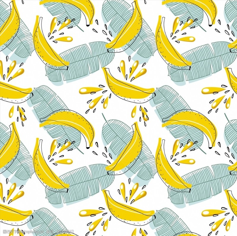 男包香蕉果汁树叶底纹矢量图