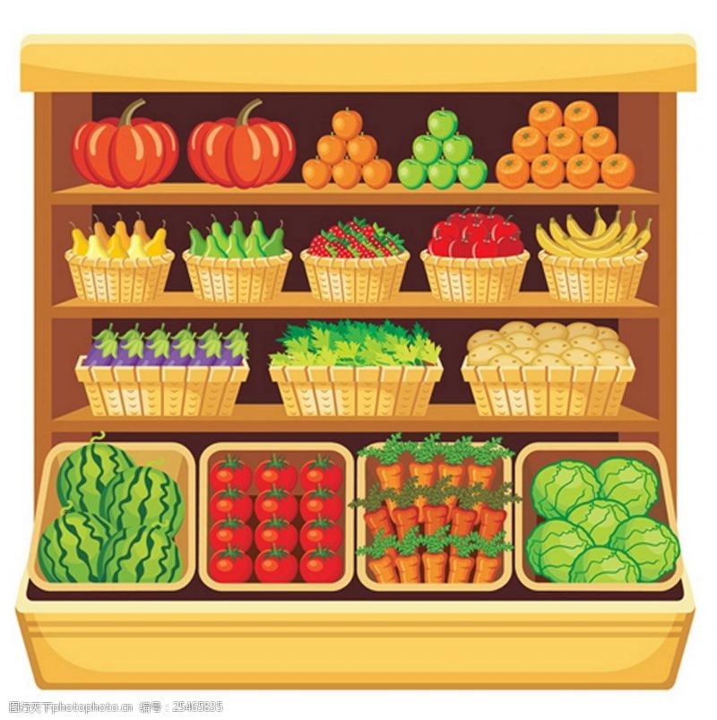 矢量免费下载超市商品货架新鲜水果蔬菜矢量图