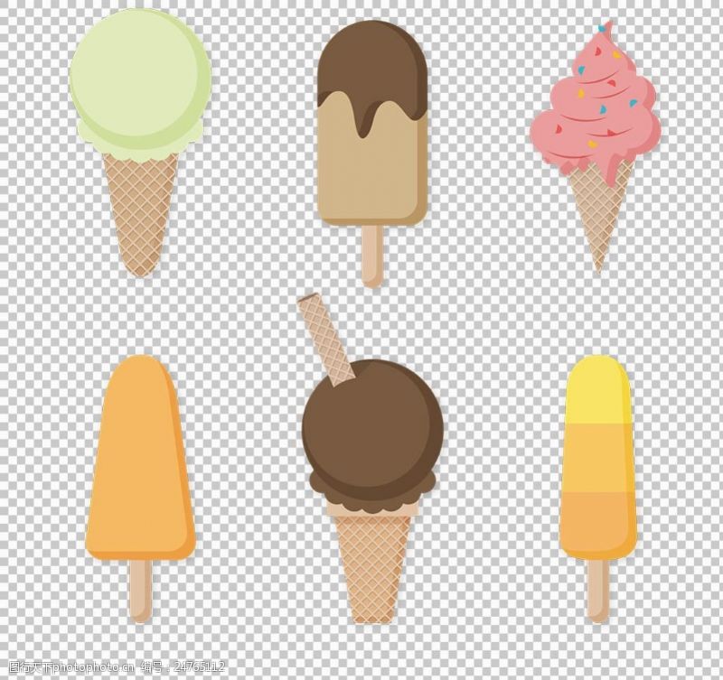 冰激凌插图手绘彩色冰淇淋免抠png透明图层素材