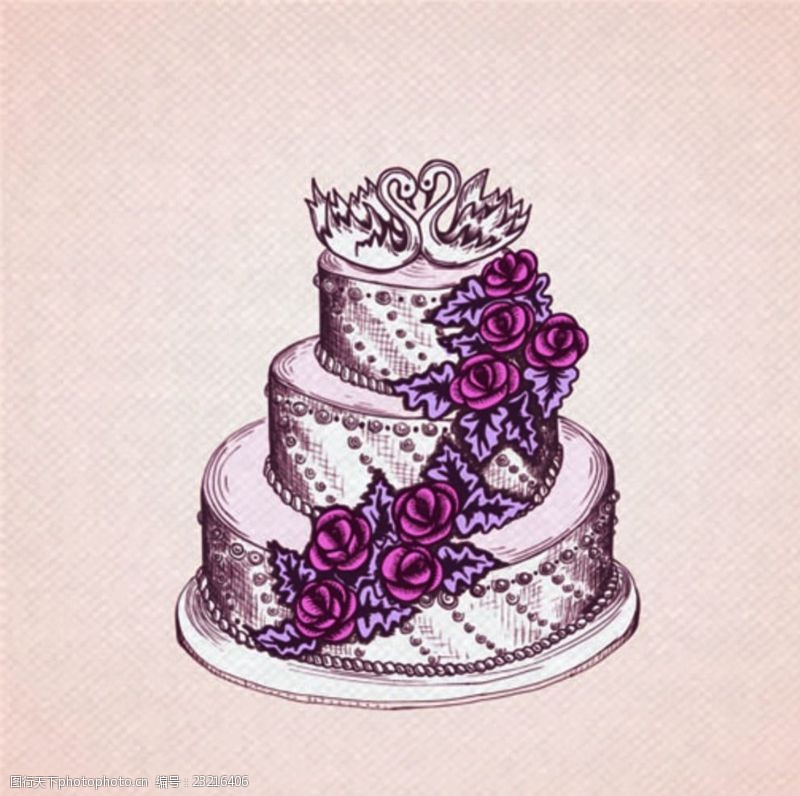 个性请柬设计手绘婚礼婚庆天鹅蛋糕