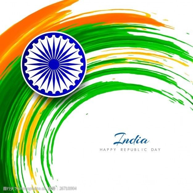 圆形国旗印度共和国日背景与圆形水彩污渍