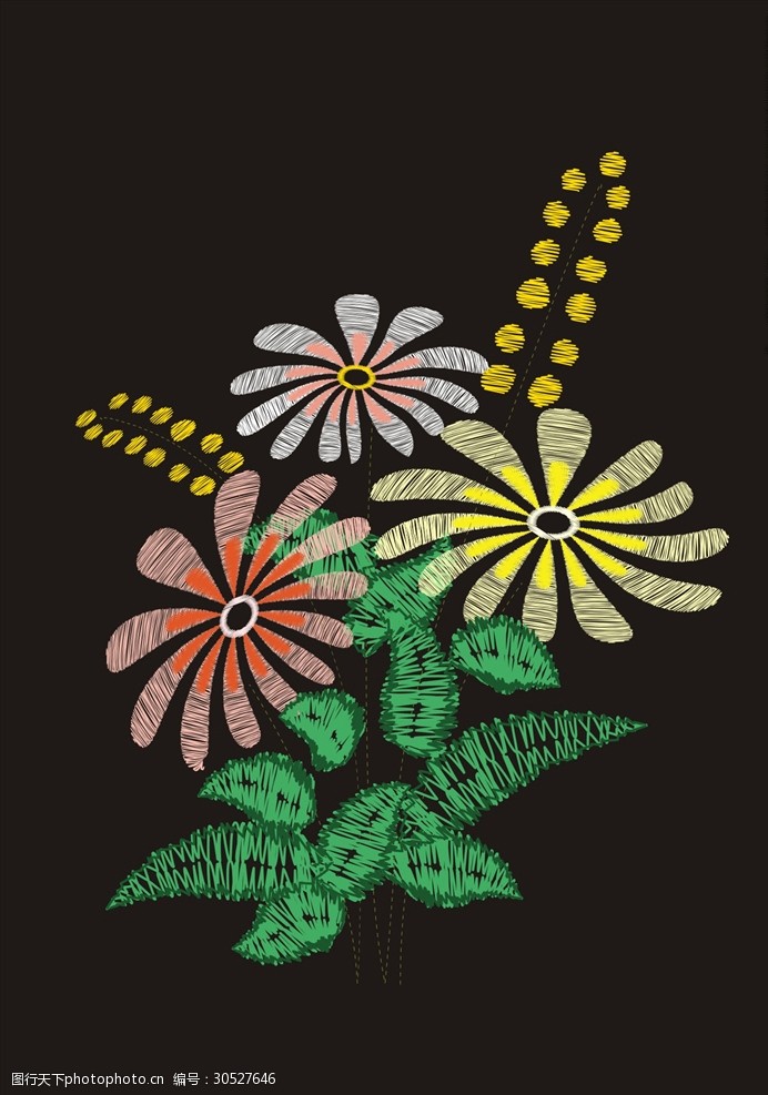男包植物花朵花卉刺绣矢量图下载