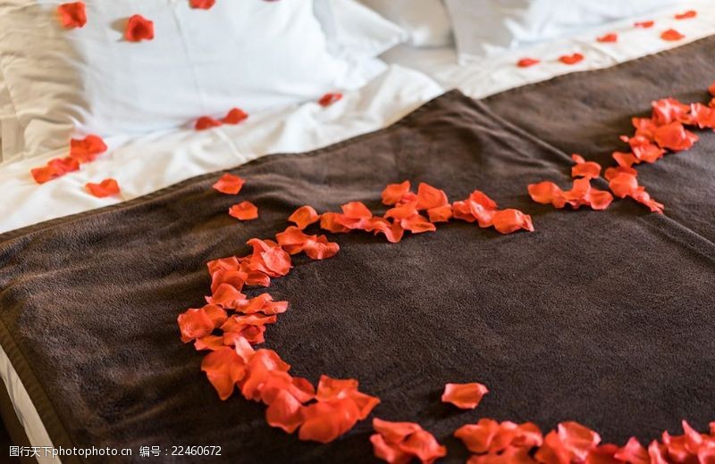双创洒满玫瑰花的双人床