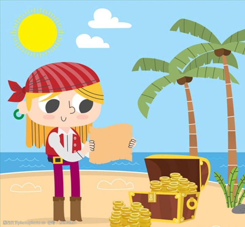 加勒比海报卡通寻找宝藏的女海盗