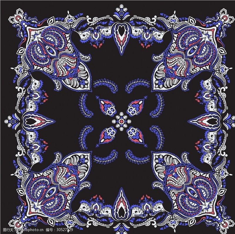 丝巾传统民族风对称花纹图案下载