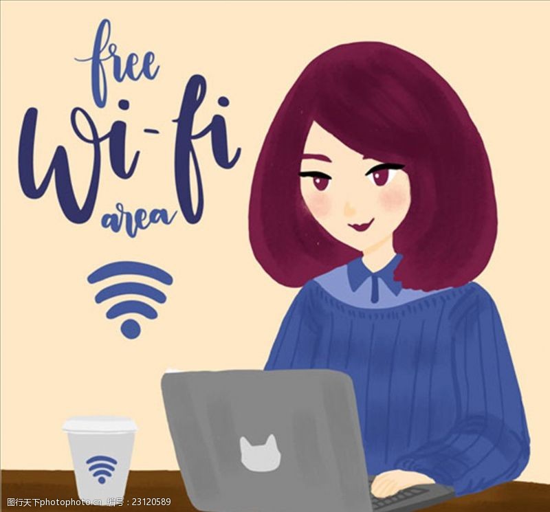 二维码用笔记本联免费wifi的女人