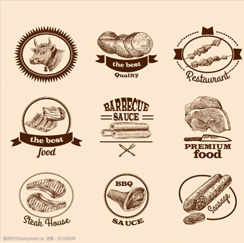 鸡鸭鹅手绘复古肉类食品标签