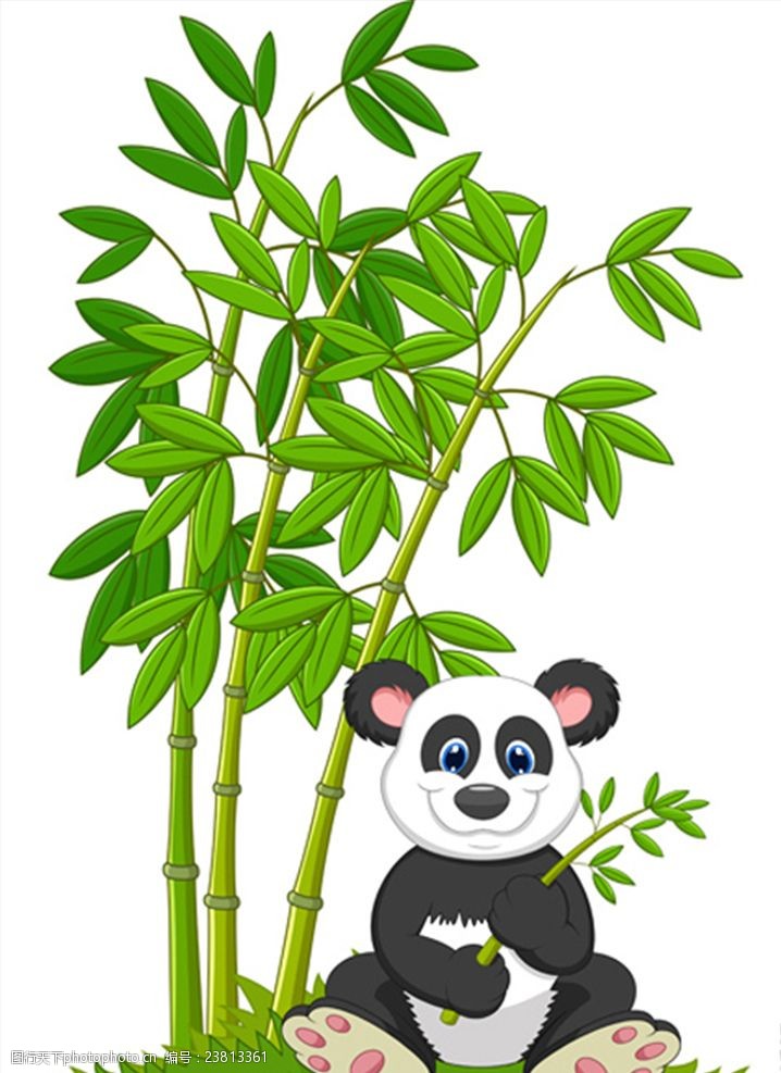 卡通熊猫熊猫树叶竹林