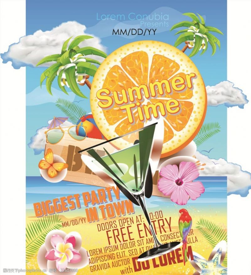 橙汁卡通夏日促销海报模板