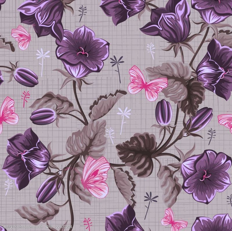枝叶花纹紫色花朵