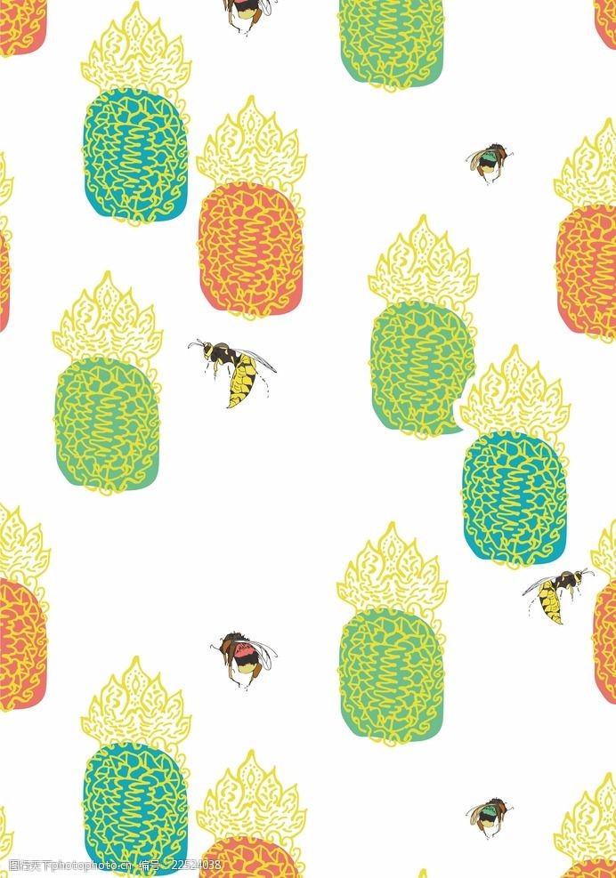 专享蜜蜂菠萝组合背景图