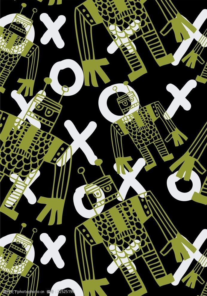 专享XO卡通机器人字母组合背景图